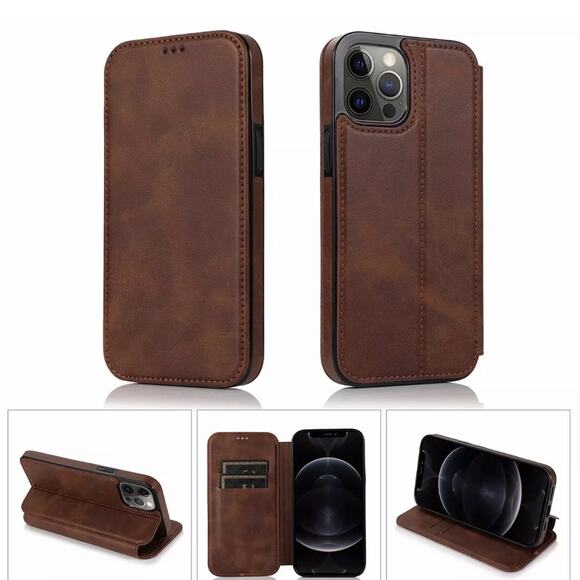 Brown PU leather wallet credit card mobile phone case cell iphone 13 mini B116 - Picture 1 of 3